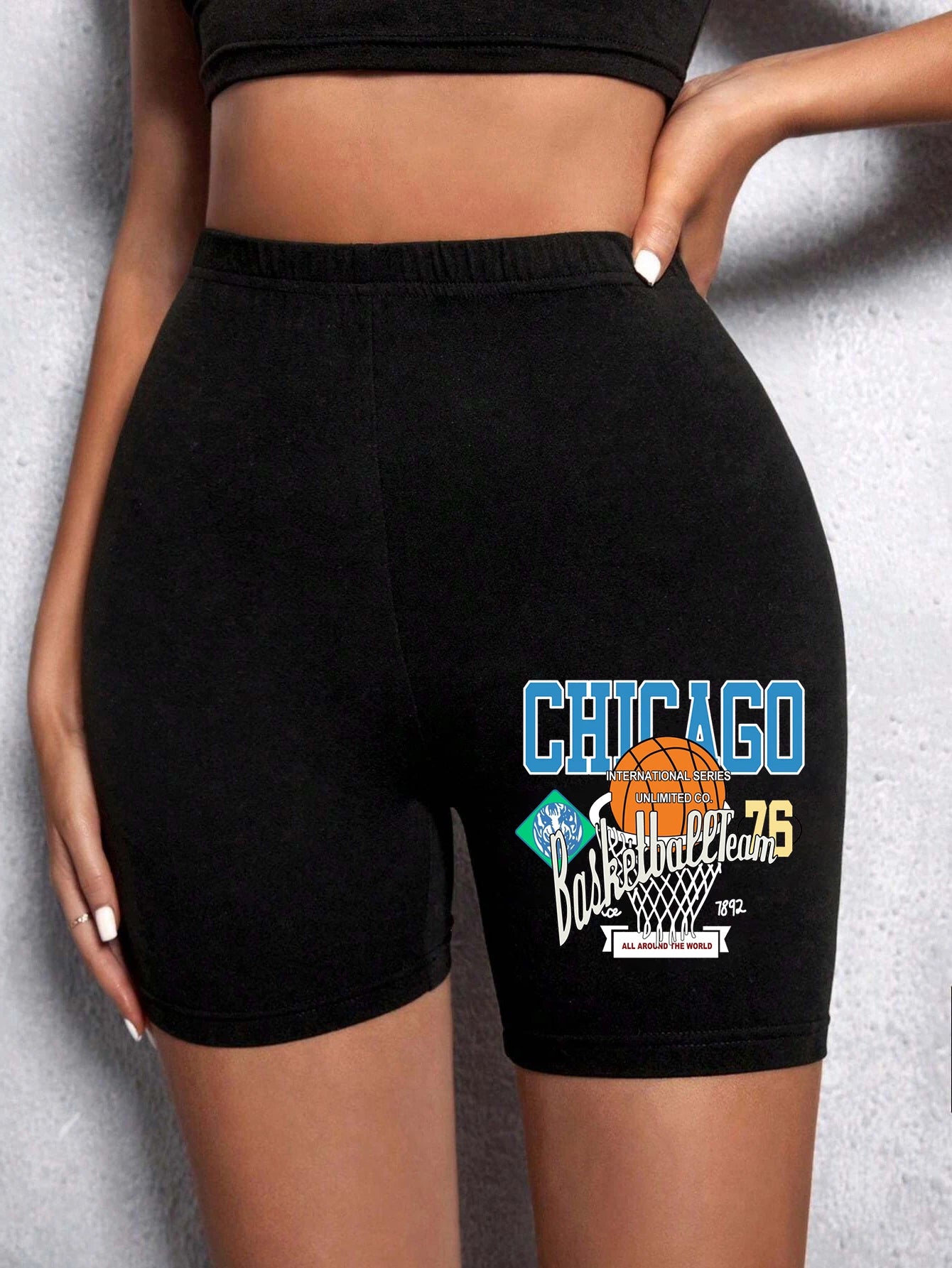 Fashion Womans Leggings Short Chicago Basketball Usa Letter Print Sports Shorts Soft Comfortable High Elastic Female Streetwear Black 6