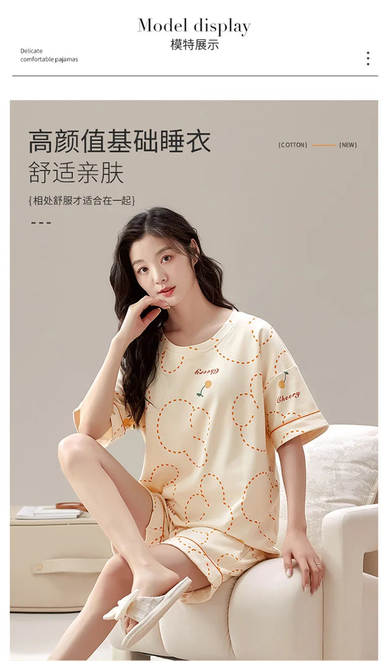 Summer 100% Cotton Women's Pajamas With Padded Bra Sweet Princess Cartoon Comfortable Short Sleeve Shorts Pajama Sets