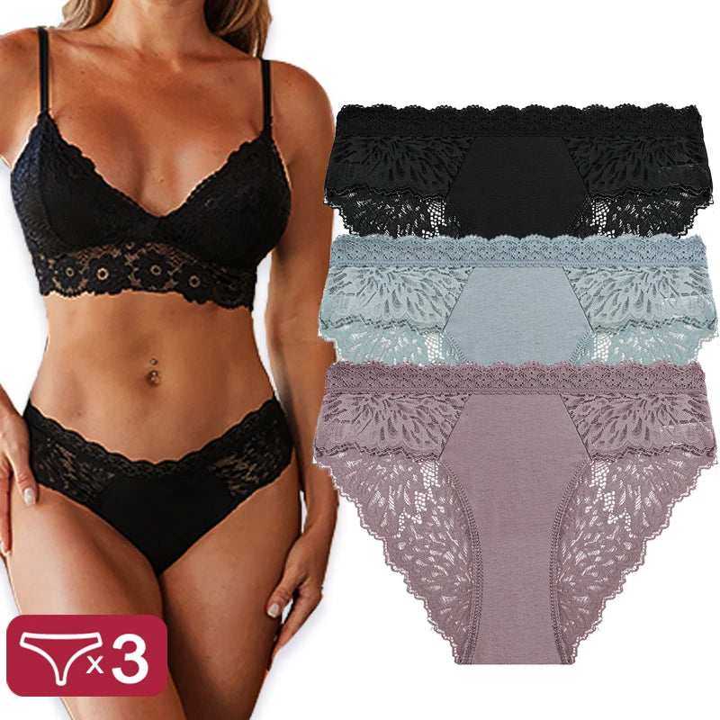 3PCS/Set Sexy Perspective Women Back Lace Panties Patchwork Cotton Underpants Hollow Out Lingerie Underwear Comfortable Briefs Set 10 CHINA|Fast shipping