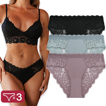 3PCS/Set Sexy Perspective Women Back Lace Panties Patchwork Cotton Underpants Hollow Out Lingerie Underwear Comfortable Briefs Set 10 CHINA|Fast shipping
