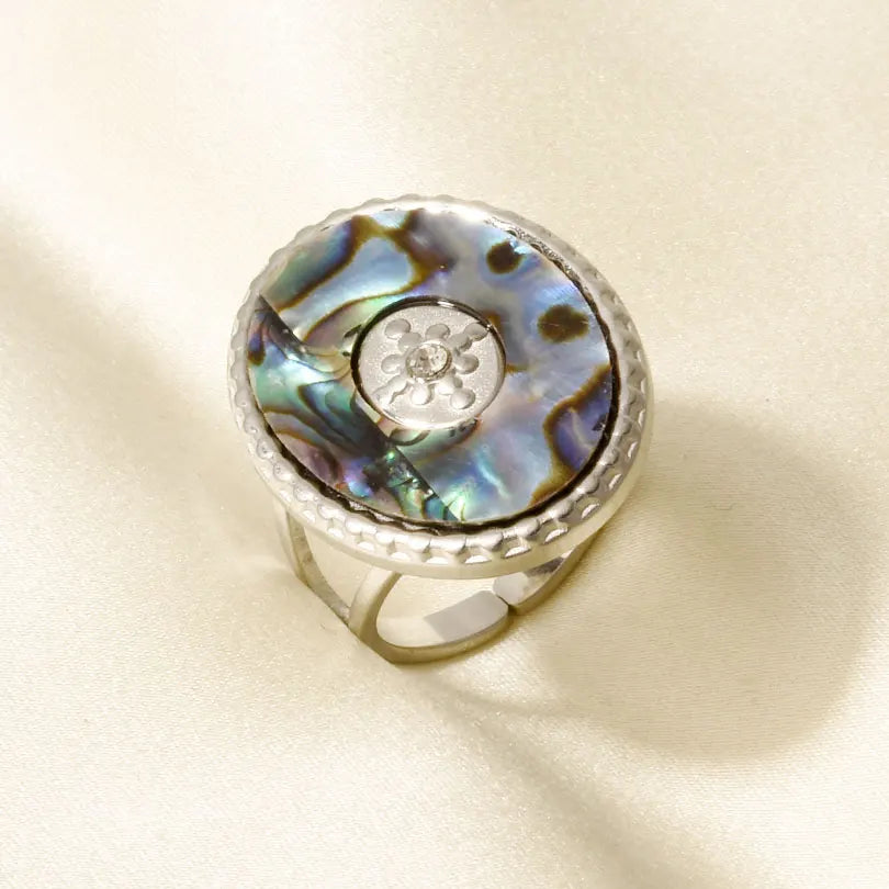 Sea Jewelry Shell Leaf Geometric Round Stainless Steel Rings For Women Men Accessories Open Adjustable Ring Beach Holiday Bagues J933-S-B-W adjustable