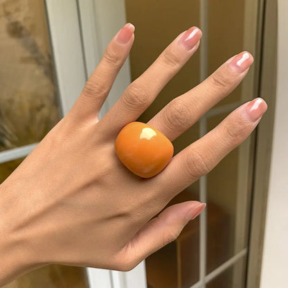 Fashion Resin Plain Ring Candy Color Acrylic Ring Simple Geometric Ring Trendy Ring Exquisite Multicolor Ring Fashion Jewelry Orange