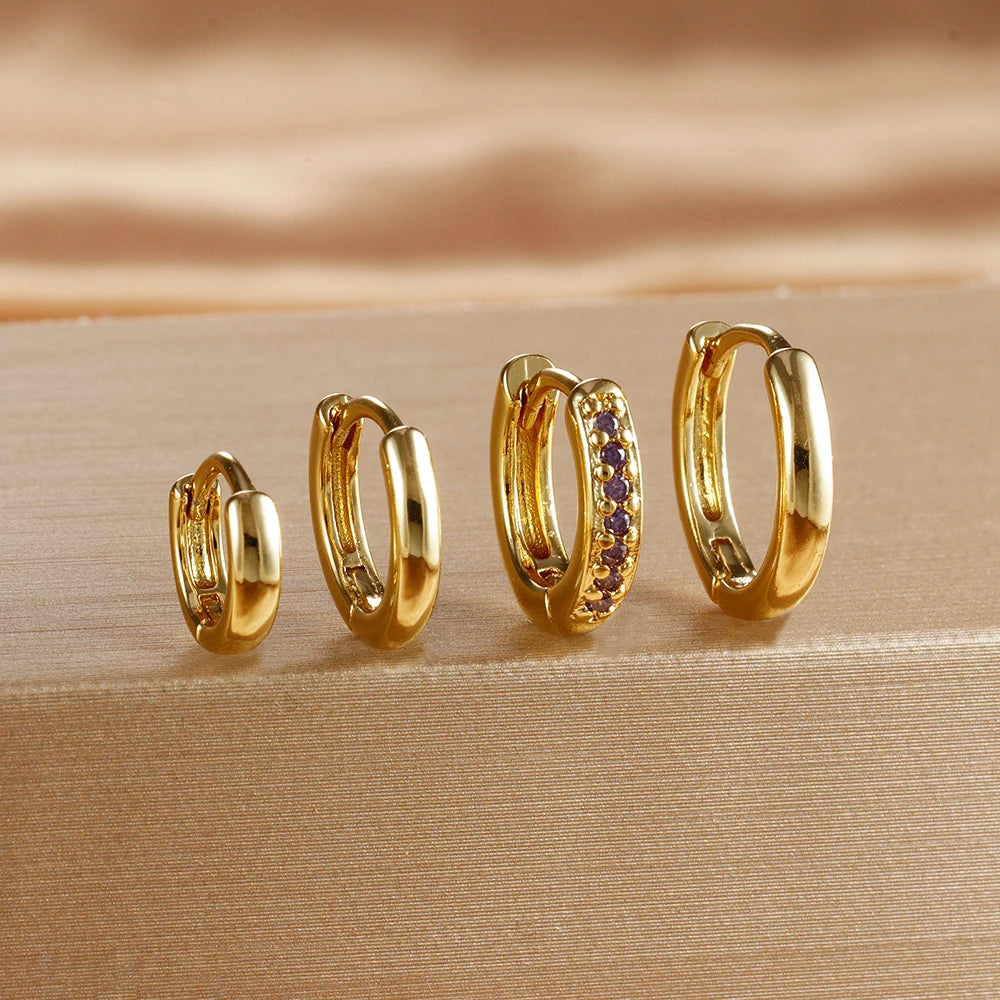 4PCS Set Stainless Steel Huggie Minimal Hoop Earrings 6/8/10mm Crystal Zirconia Helix Tragus Cartilage Earrings Piercing Jewelry Badiee Stylez