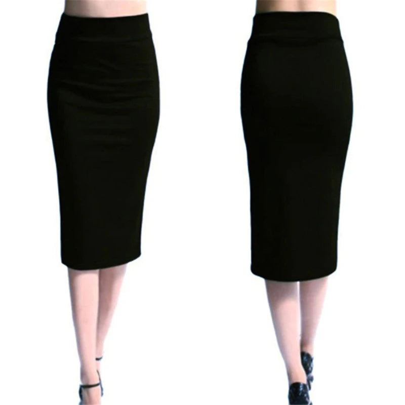Women Skirt Bodycon Skirt Office Female Slim Knee Length High Waist Stretch Sexy Pencil Skirts Jupe Femme black