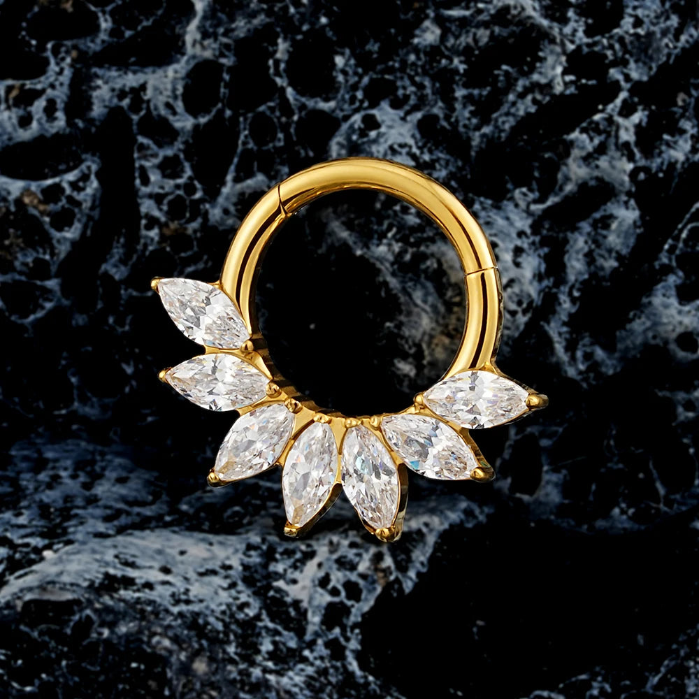 Right Grand 16G Marquise CZ Hinged Segment Hoop Nose Ring ASTM F136 Titanium Septum Piercing Cartilage Daith Hoop Earring