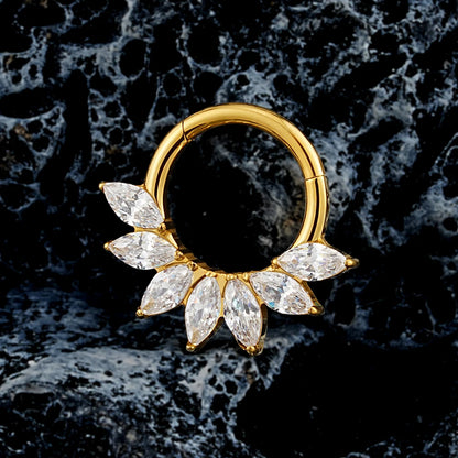 Right Grand 16G Marquise CZ Hinged Segment Hoop Nose Ring ASTM F136 Titanium Septum Piercing Cartilage Daith Hoop Earring