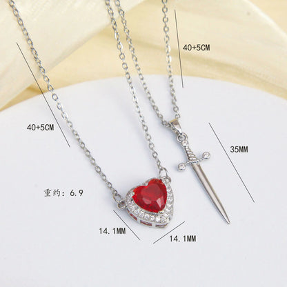Heart and Sword Necklace Couple Necklaces Zircon Crystal Ring Bracelet Necklace Jewelry Set for Romantic Valentine's Day Gifts Badiee Stylez