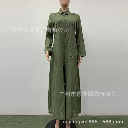 Casual Oversized Womens Jumpsuit 2025 Loose Romper Solid color Single Breasted Beach Playsuit Wide Legs Pants for Women Vestidos Badiee Stylez