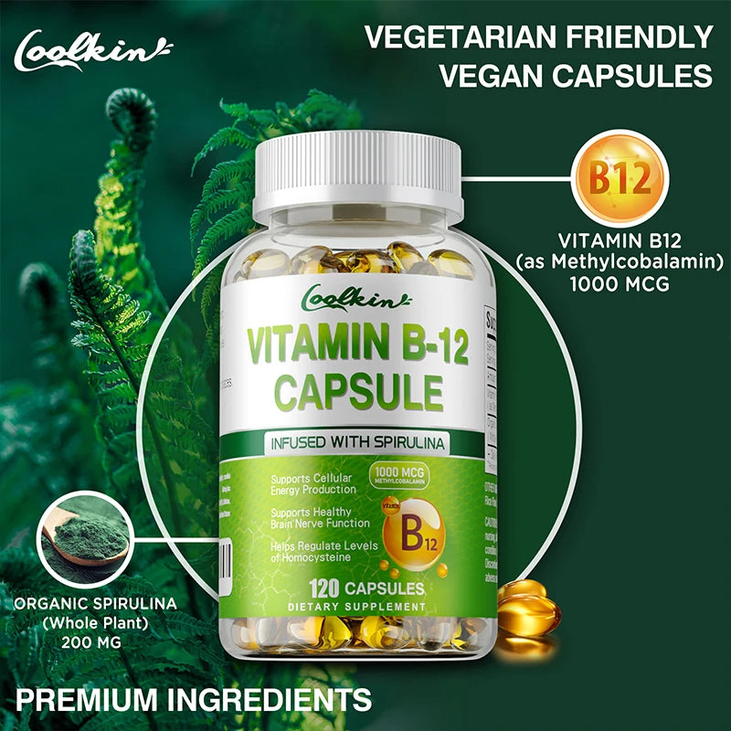 Vitamin B12 Capsules - Methylcobalamin Supplement for Mind, Energy, Brain, Mood, Heart Support