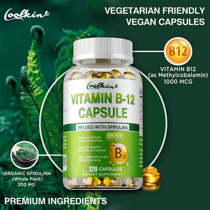 Vitamin B12 Capsules - Methylcobalamin Supplement for Mind, Energy, Brain, Mood, Heart Support