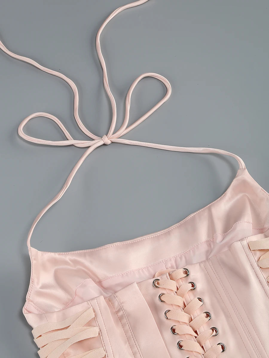 Pink Prom Dress Strapless Pink Structured Top With Floral Embellished Mini Skirt Bodycon Celebrity Party Cocktail 2 Pieces Set