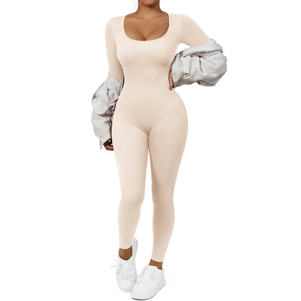 Long Sleeve Jumpsuit Women Bodycon One-piece Outfit Jumpsuit Square Neck Casual Streetwear Rompers Overalls playsuits Bodysuit Badiee Stylez