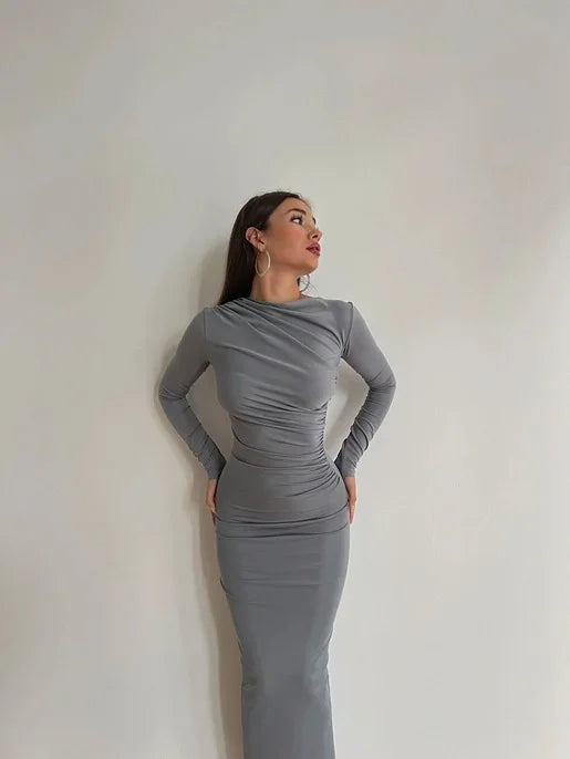Sexy Bodycon Long Sleeve Midi Dress Women 2024 Autumn Slim Solid Party Package Hip Elegant Dresses For Women Robe Femme