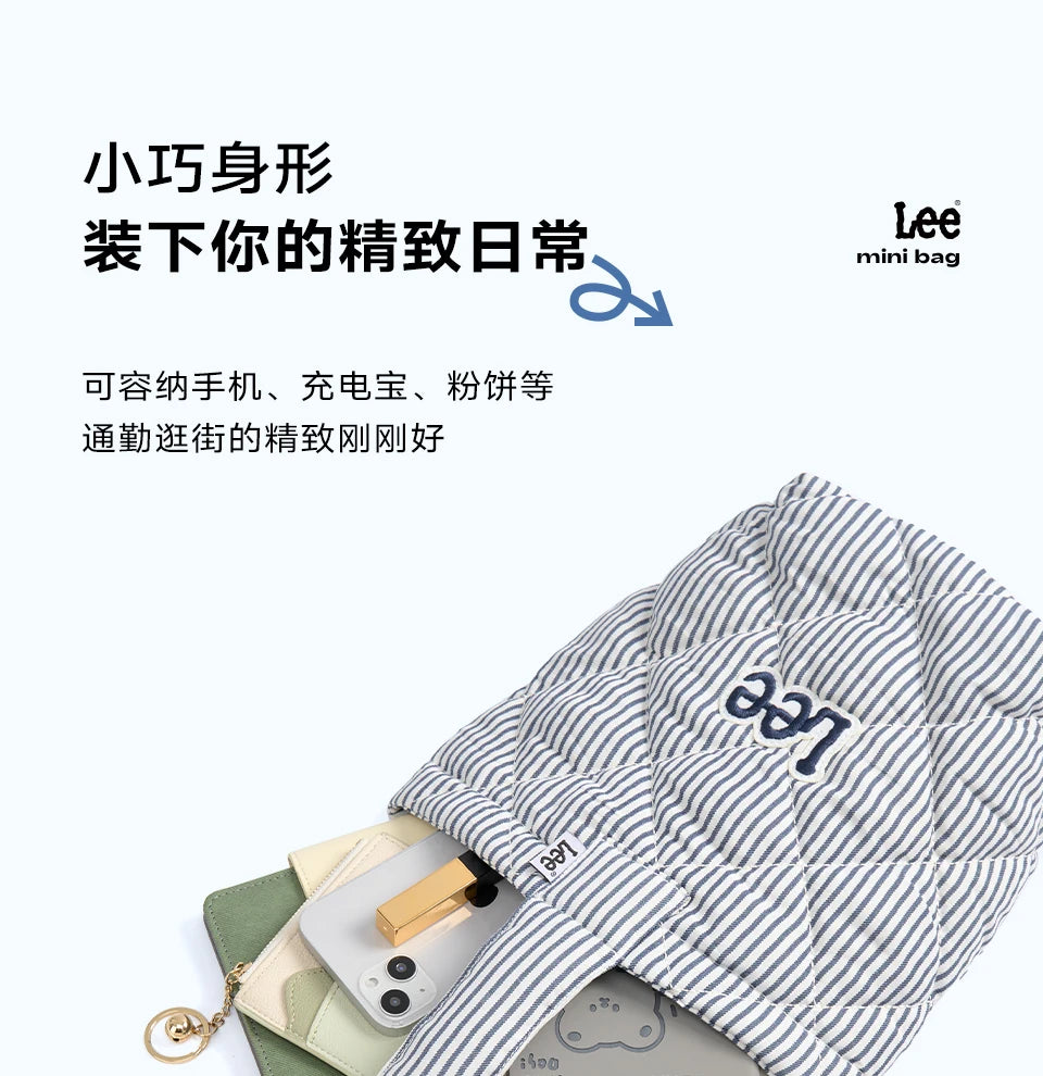 LEE Ladies Cute Design Puffer Bag Casual Soft Small Pink White Quilted Handbag Women Korean Style Down-filled Phone Bucket Bag