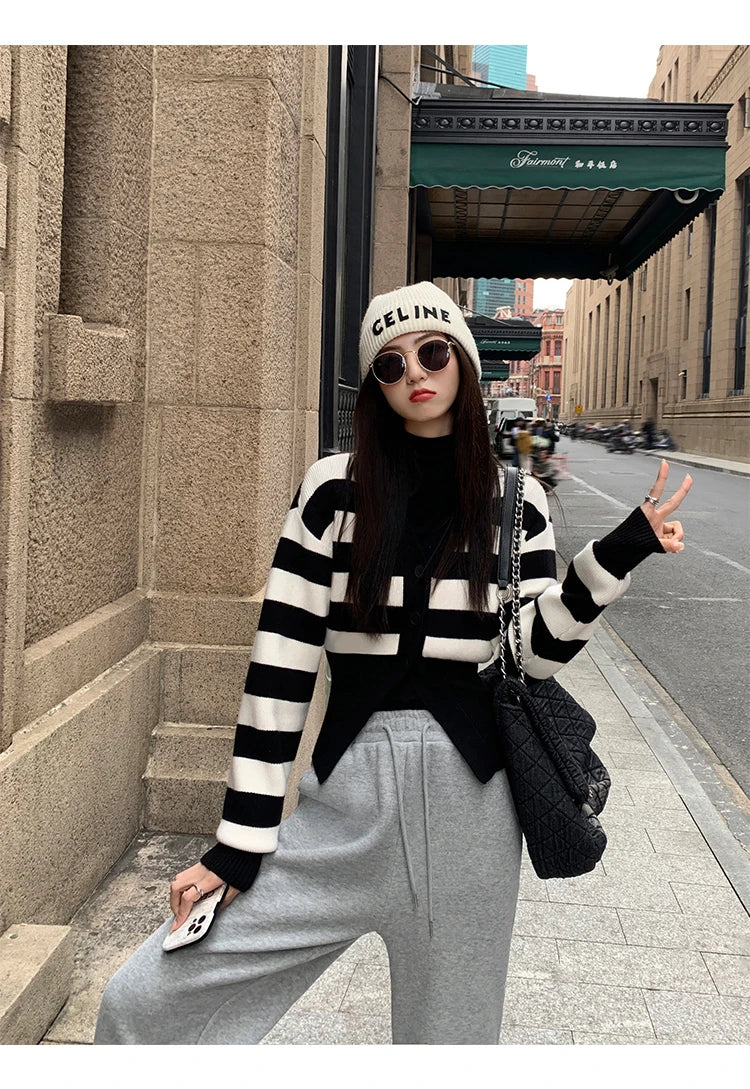 AOSSVIAO Knitted Casual Cardigan 2025 Autumn Winter Elegance Solid Color V-neck Sweater Unique and Niche Slim Fit Tops Badiee Stylez