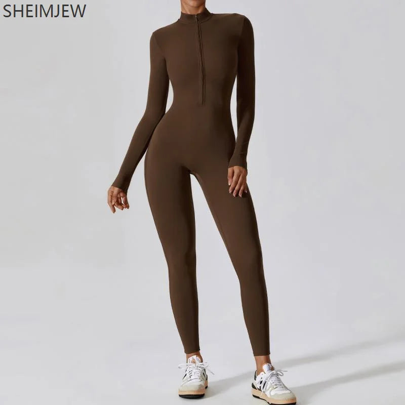 One-piece Sports Training Jumpsuit Women's Long Sleeve Tight Hip-highlighting Bodysuit Gym Clothing Sexy Dance Exercise Tights Badiee Stylez