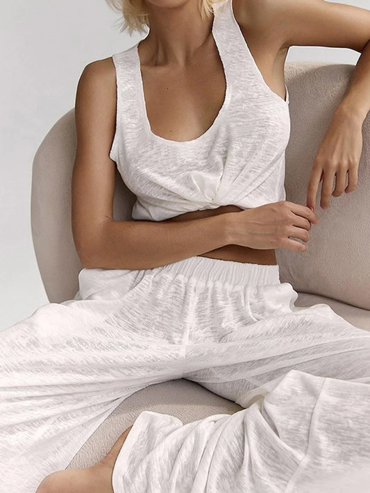 Marthaqiqi New Summer Female Nightgowns Suit Sexy Tank Tops Pajamas Sleeveless Sleepwear Pants Casual Ladies Nightie 2 Piece Set