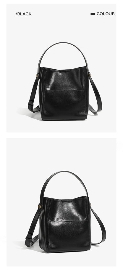 Toptrends Korean Style Bucket Genuine Leather Shoulder Bags For Women 2025 Luxury Designer Crossbody Purses Tote Ladies Handbags