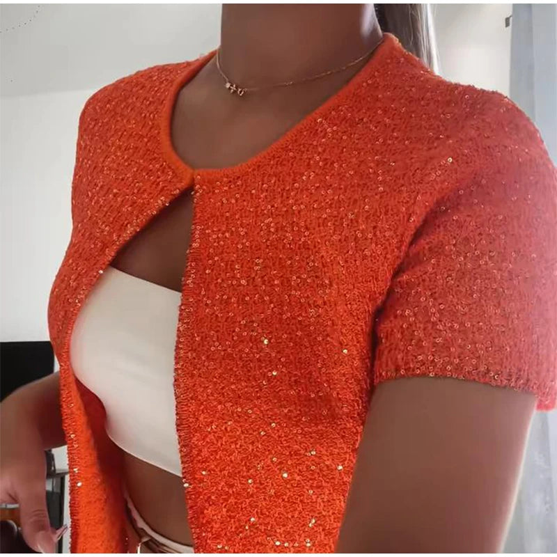 Fashion Bright Silk Knitted Vest For Women Elegant sleeveless U Neck Chic Cropped Tank Tops female Y2K Street Evening Partywear