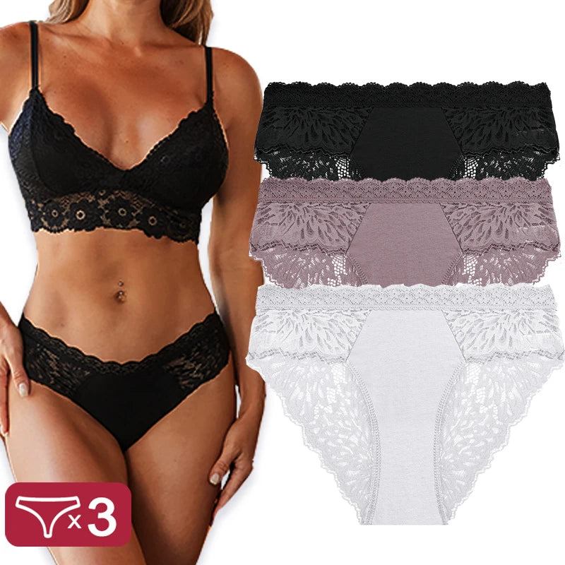 3PCS/Set Sexy Perspective Women Back Lace Panties Patchwork Cotton Underpants Hollow Out Lingerie Underwear Comfortable Briefs Set 12 CHINA|Fast shipping
