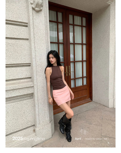 Lautaro Spring Summer Pink Soft Pu Leather Mini Skirt Women with Low Waist Short Luxury Chic A Line Clothes Korean Fashion 2025