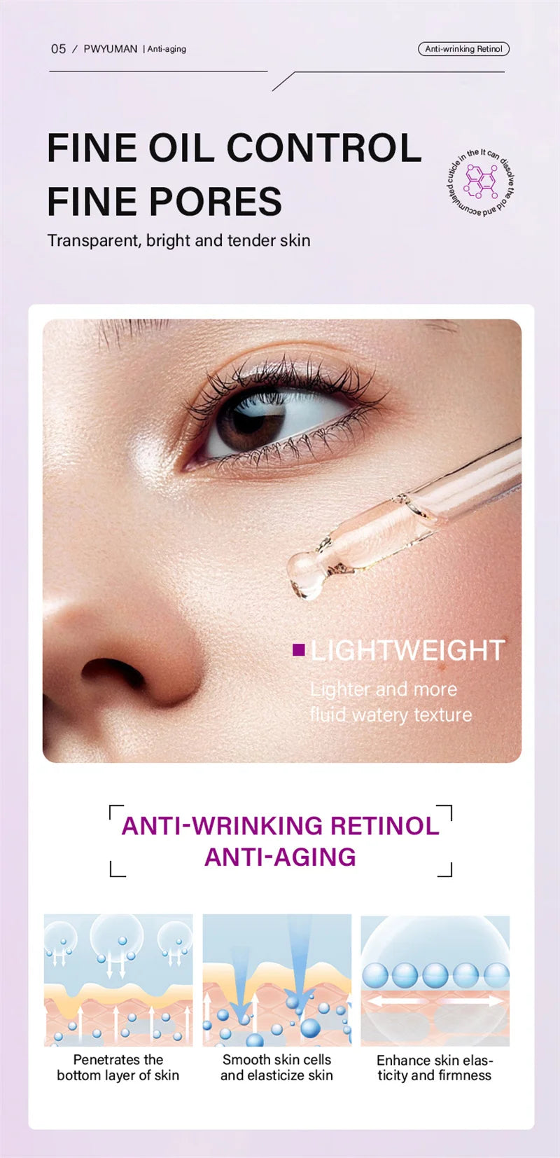 Retinol Against Wrinkles Serum Remove Wrinkle Firming Fade Fine Lines Anti Aging Improve Laugh Line Moisturizing Skin Care Korea