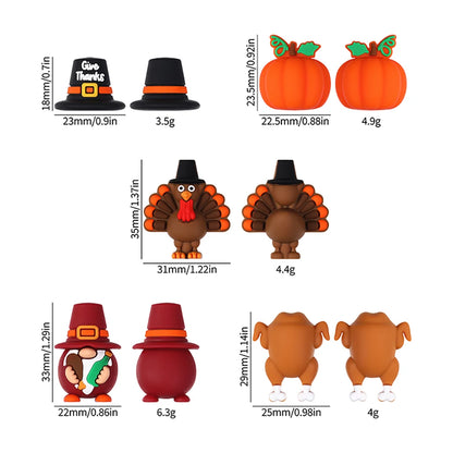5/10/20pcs Thanksgiving Silicone Beads 3D Pumpkin Turkey Focal Beads for Jewelry Lanyards Keychain Bracelet Making Pen Decor