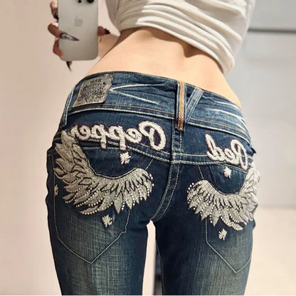 Embroidery High Waited Jeans Woman Street Fashion Vintage Hip Hop Washing Women Jeans Casual Versatile Y2k Pants Black Jeans