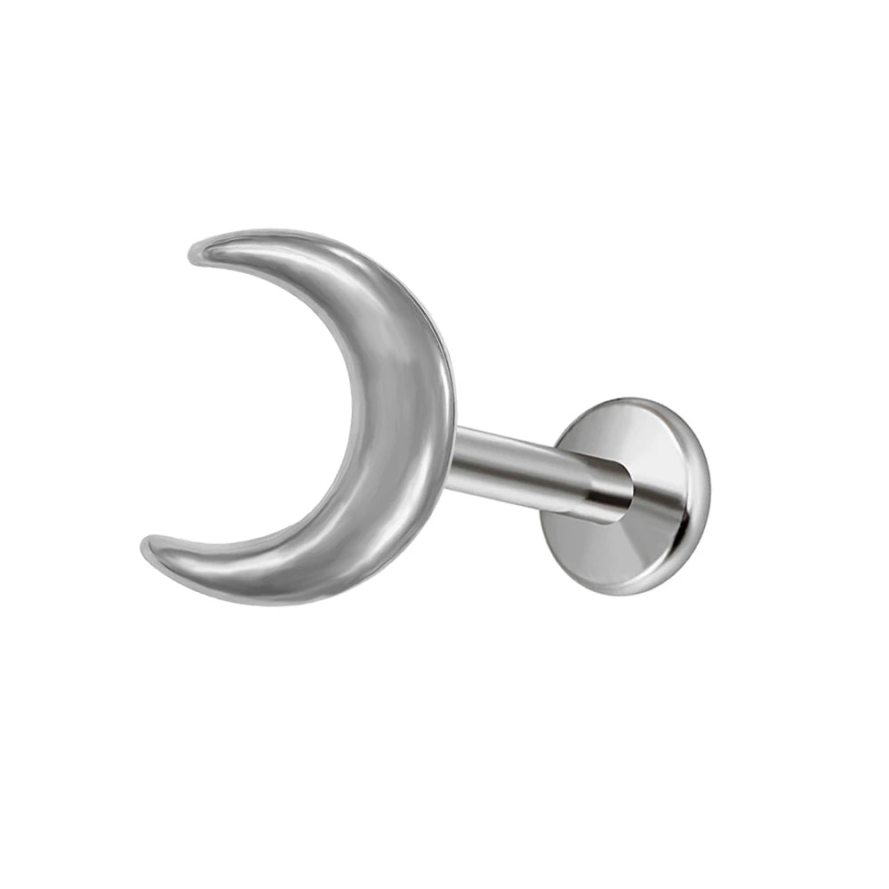 Moon Flat Back Earrings Star Labret Piercing Tragus Heart Internal Thread Cartilage Helix 100% 316L Stainless steel Body Jewelry Badiee Stylez