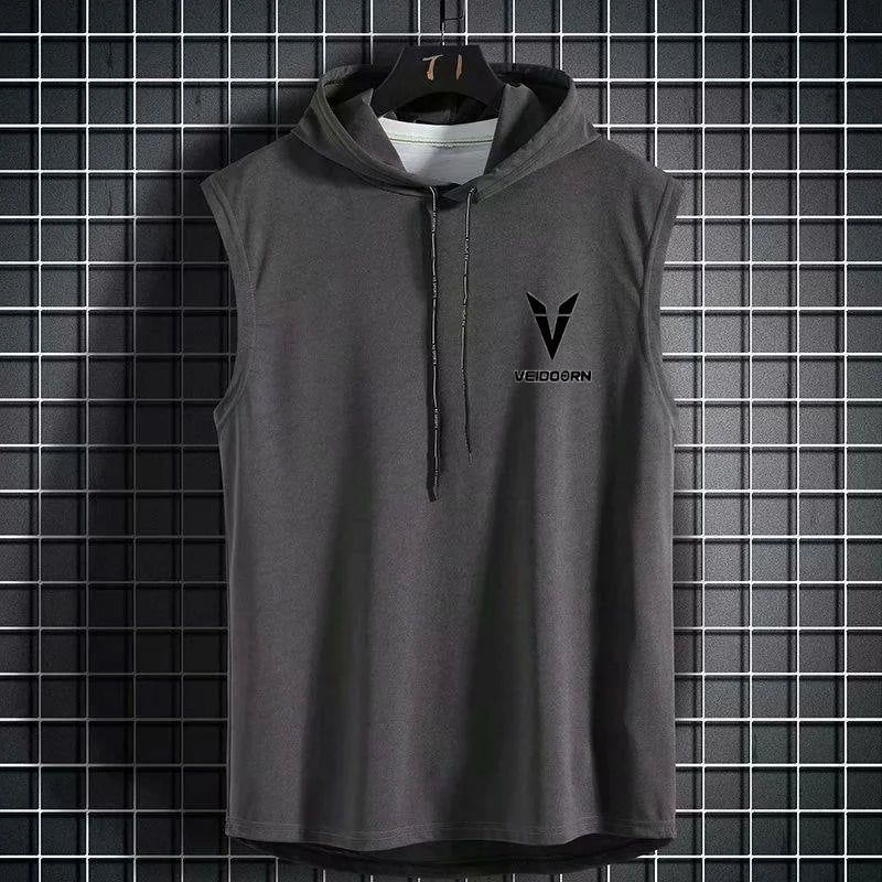 New Summer Hooded Sweatwear New Mens Short Sleeve Loose T-shirt Solid Color Lightweight Hoodie Fitness Breathable Collar Tops Picture color 1