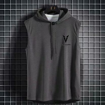 New Summer Hooded Sweatwear New Mens Short Sleeve Loose T-shirt Solid Color Lightweight Hoodie Fitness Breathable Collar Tops Picture color 1