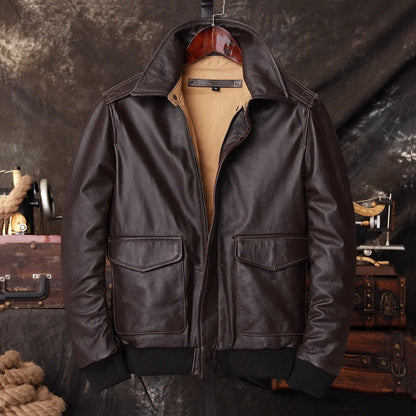 Bomber A2 Pilot Genuine Leather Jacket Men Warm 100% Cow Leather Air Force Coat Dark Brown Men's Cowhide Motorcycle Jackets