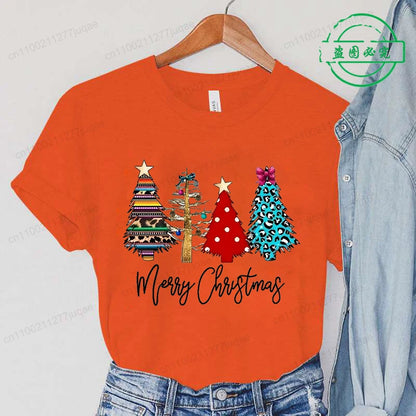 Christmas Lights Xmas Tree Print Fashion Graphic Women Tops Women Tshirt Tee Funny Christmas Party Aesthetic Shirt Camisas Mujer