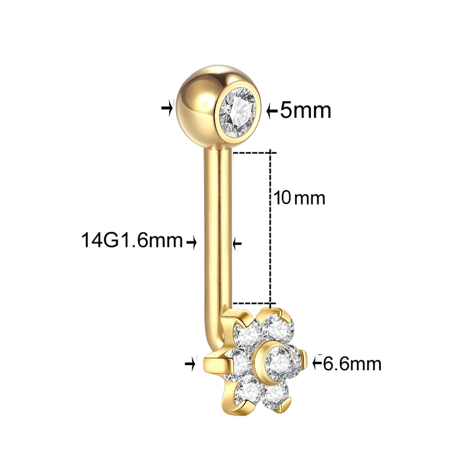 1PC Titanium Christina Piercing Flower Vertical Hood Intimate Piercing Gold Color Sexy Belly Rings Surface Jewelry for Men Women Badiee Stylez