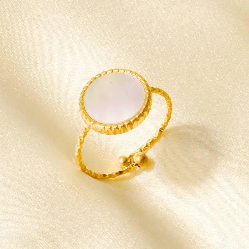 Sea Jewelry Shell Leaf Geometric Round Stainless Steel Rings For Women Men Accessories Open Adjustable Ring Beach Holiday Bagues J926-G-W adjustable