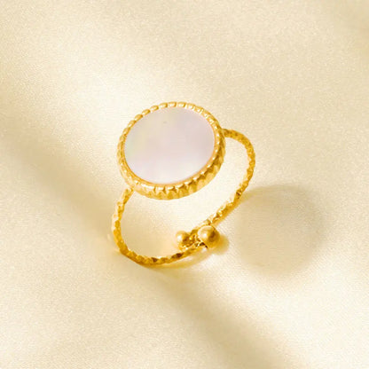 Sea Jewelry Shell Leaf Geometric Round Stainless Steel Rings For Women Men Accessories Open Adjustable Ring Beach Holiday Bagues J926-G-W adjustable