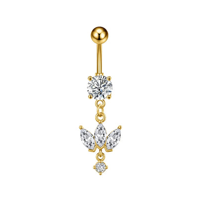 Zircon Crystal Belly Button Ring Dangle Wing Piercing Nombril Ombligo Surgical Steel Barbell Heart Round Navel Stud Body Jewelry 3213-GD