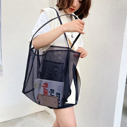Summer Fashion Mesh Handbag Totes Hollow Out Shoulder Bags For Women Female Casual Fashion Large Capacity Shopping Pack