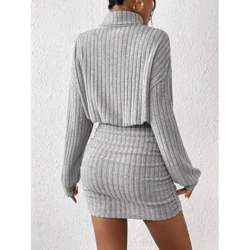 Autumn And Winter Slim Fit Fashionable Long Sleeved High Neck Slim Fit Dress Striped Women's New Dress