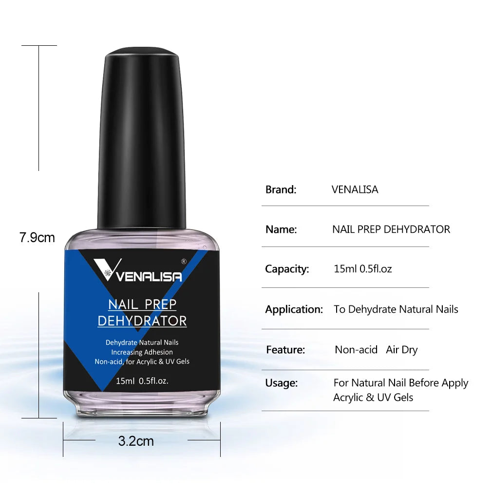 Venalisa 15ml Nail Prep Dehydrator Fast Dry Acid-Free Primer Bond Natural for Builder Jelly Gel Nail Gel Polish Color GelVarnish