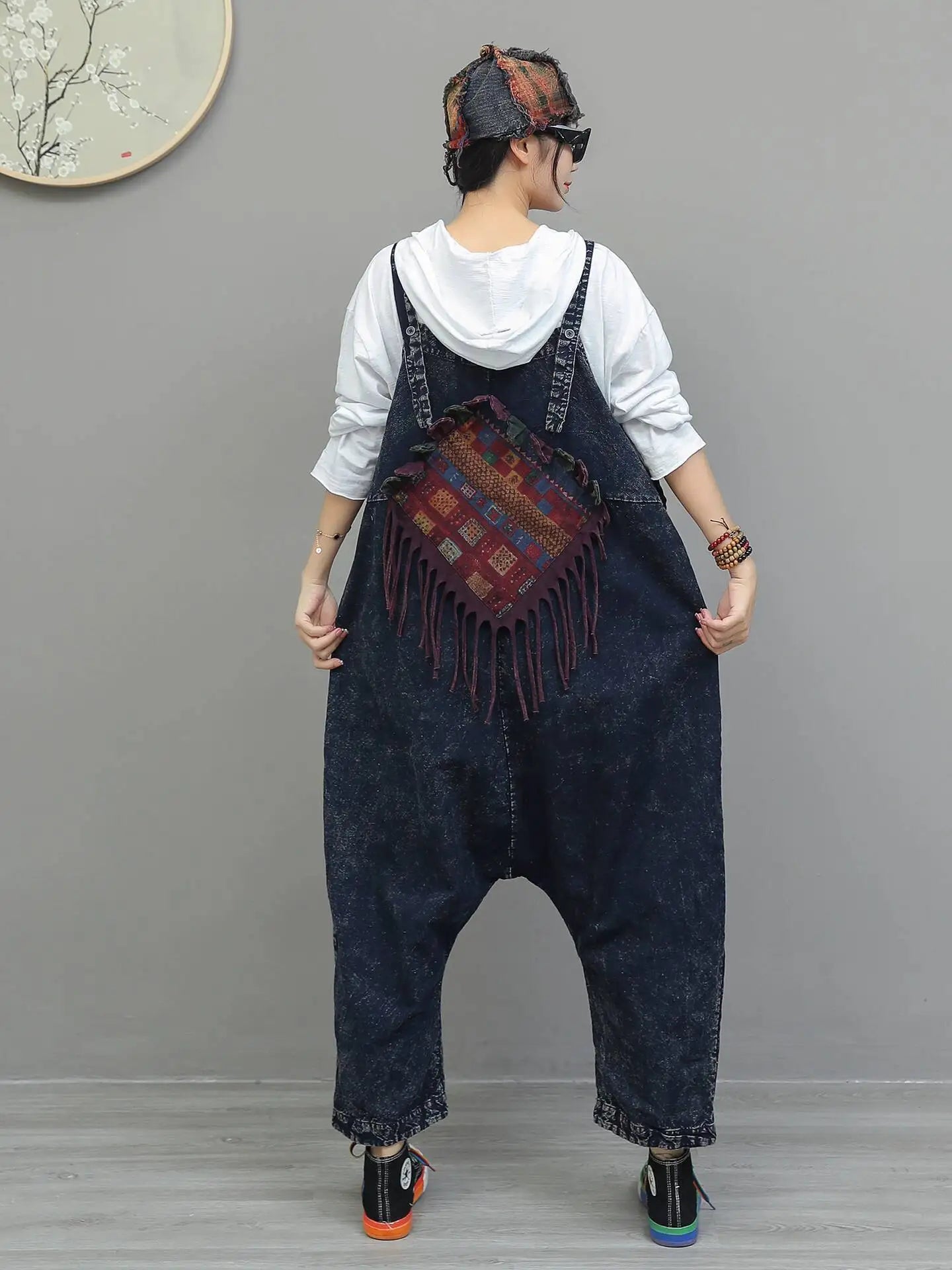 Heavy Embroidery Patch High Waist Overalls Women Autumn Fashion Stylish Loose Jumpsuit LX4372 Badiee Stylez