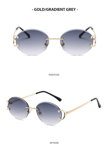 Trendy Sunglasses For Woman Summer Rimless Sunglass Oval Fashion Brand Designer Shades Pink Women's Sun Glasses UV400