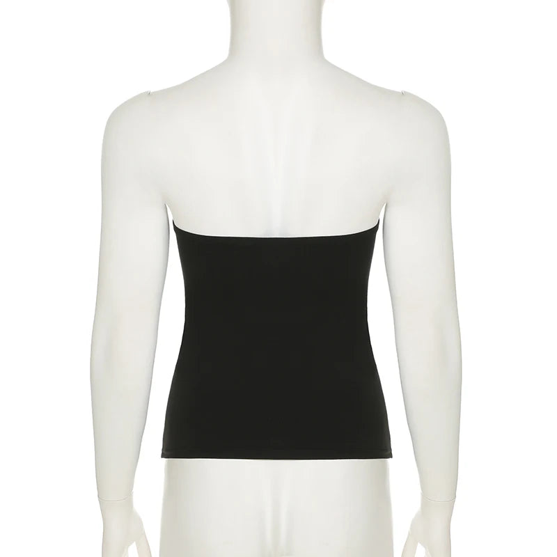 CIBBAR Gothic Print Black Tube Top Women Strapless Skinny Cropped Tops Summer Casual Chic Graphic Tees y2k Streetwear Vest Basic