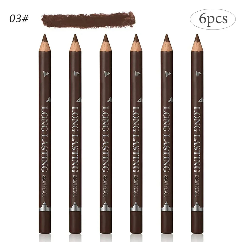 6/12Pcs Eye Brow Pencil Waterproof Professional Women Eye Makeup Pen Easy Color Natural Black Brown Cosmetic Beauty Eyebrow Tool 6Pcs-03 BROWN