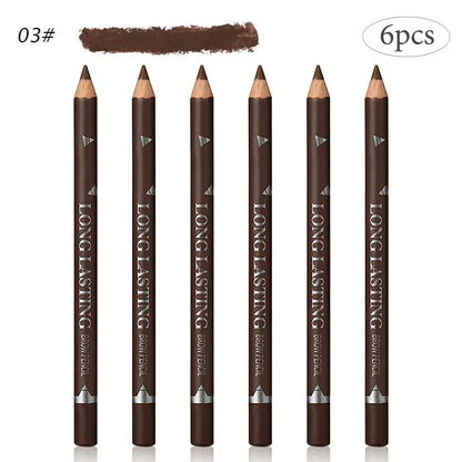 6/12Pcs Eye Brow Pencil Waterproof Professional Women Eye Makeup Pen Easy Color Natural Black Brown Cosmetic Beauty Eyebrow Tool 6Pcs-03 BROWN