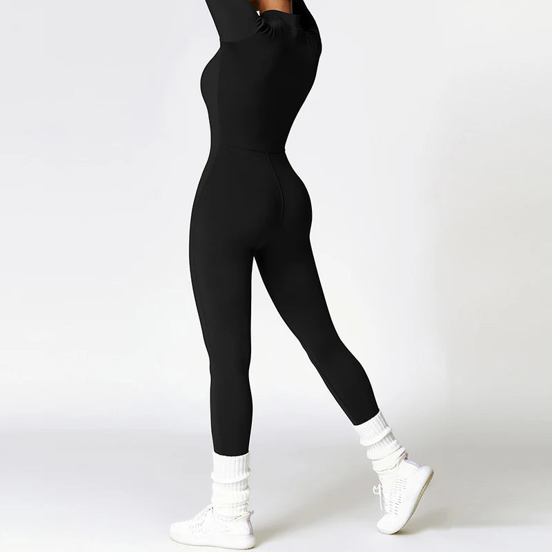 Warm Thin Fleece Jumpsuits Women's Tracksuit Winter One-Piece Sports Suit Black Fitness Jumpsuit Long Sleeves Workout Bodysuit Badiee Stylez