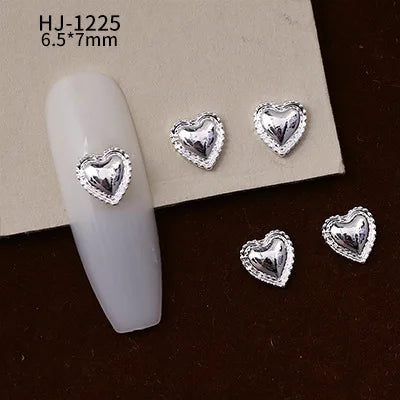 20PCS 3D Glossy Gold Silver Metallic Love Heart Various Crook Frame Solid Alloy Nail Art Rhinestones Decorations Manicure Charms HJ-1225