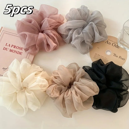 Large Mesh Hair Rope for Women Simple and Fashiona Does Not Hurt The Hair Hair Rope Cute Girl High Ponytail Scrunchie F 5pcs
