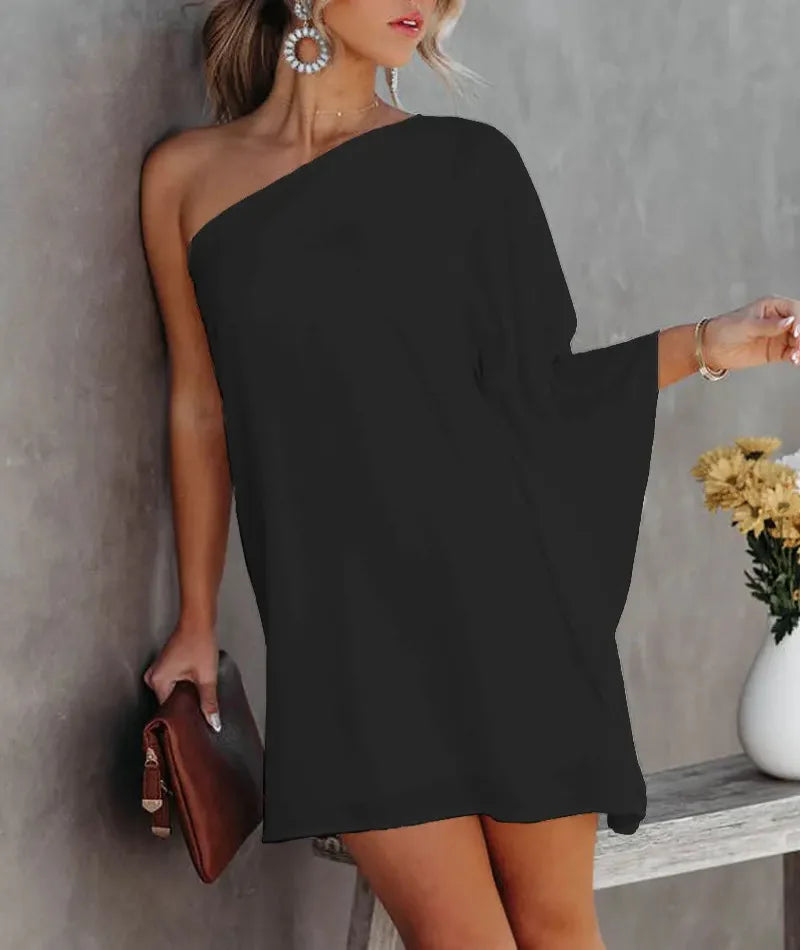 Party Dress Sexy One-Shoulder Long Sleeve Halter Loose Irregular Sundress Cover-Ups Elegant Women Gradient Color Beach Dress black