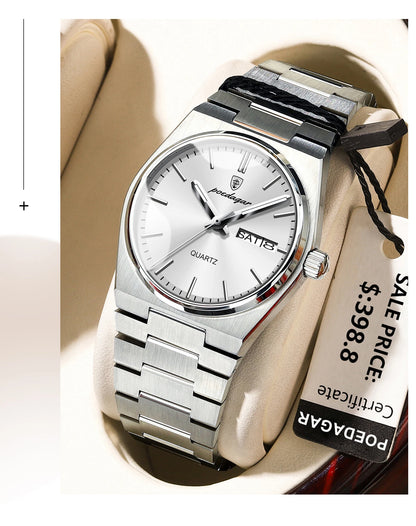 POEDAGAR Original New Woman Watch Stainless Steel Waterproof Luminous Ladies Wristwatch Date Week Elegant Quartz Women's Watches